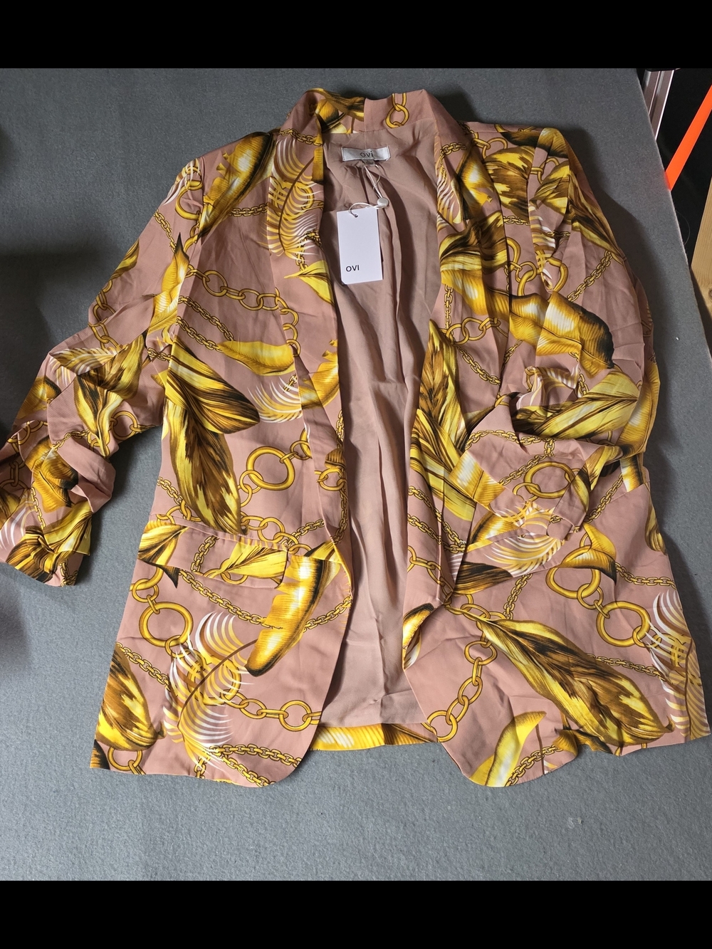 NWT Ovi Printed Pink & Gold Chain-Accent Blazer S/M/L - Picture 2 of 6